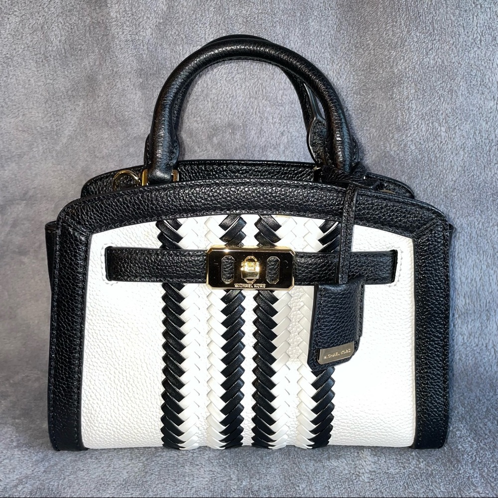 Micheal Kors Mini Black and White Braided Crossbody Purse